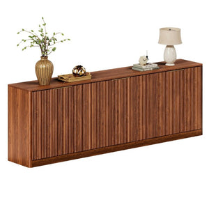 English Elm 94.5 Inch Fluted Matte Credenza with Six Doors for Dining Living or Entryway Walnut W1820S00083