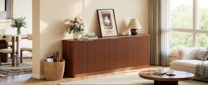 English Elm 94.5 Inch Fluted Matte Credenza with Six Doors for Dining Living or Entryway Walnut W1820S00083
