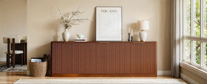 English Elm 94.5 Inch Fluted Matte Credenza with Six Doors for Dining Living or Entryway Walnut W1820S00083