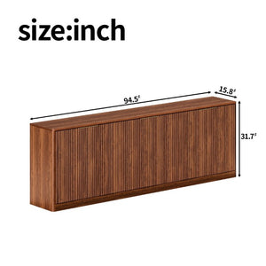 English Elm 94.5 Inch Fluted Matte Credenza with Six Doors for Dining Living or Entryway Walnut W1820S00083