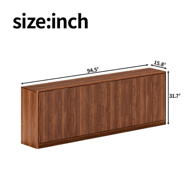 English Elm 94.5 Inch Fluted Matte Credenza with Six Doors for Dining Living or Entryway Walnut W1820S00083