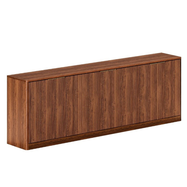 English Elm 94.5 Inch Fluted Matte Credenza with Six Doors for Dining Living or Entryway Walnut W1820S00083