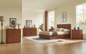 English Elm Queen Platform Storage Bed Hydraulic Lift Walnut Corrugated Curved Headboard No Box Spring W1820S00084