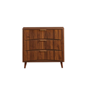 English Elm Fluted Mid-Century 3 Drawer Chest Set of Two with Grooved Panels and Tapered Legs Walnut W1820S00086