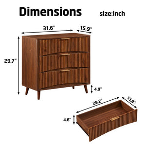 English Elm Fluted Mid-Century 3 Drawer Chest Set of Two with Grooved Panels and Tapered Legs Walnut W1820S00086