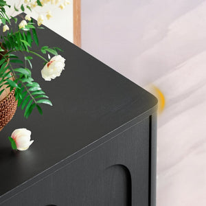 English Elm 94.5 Inch Low Profile Media Console Six Arched Doors Matte Finish Living Room Storage Black W1820S00088