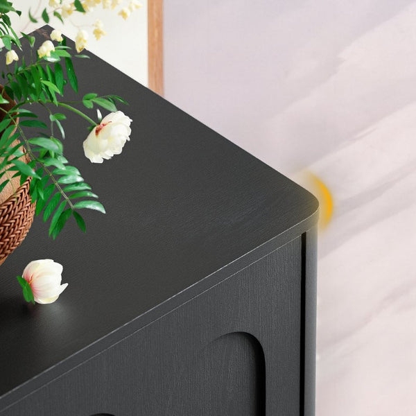 English Elm 94.5 Inch Low Profile Media Console Six Arched Doors Matte Finish Living Room Storage Black W1820S00088