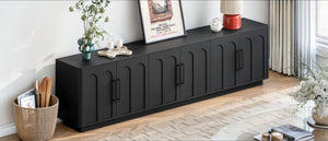 English Elm 94.5 Inch Low Profile Media Console Six Arched Doors Matte Finish Living Room Storage Black W1820S00088