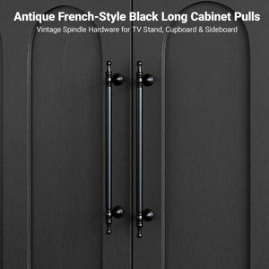 English Elm 94.5 Inch Low Profile Media Console Six Arched Doors Matte Finish Living Room Storage Black W1820S00088