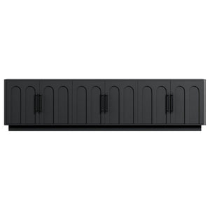 English Elm 94.5 Inch Low Profile Media Console Six Arched Doors Matte Finish Living Room Storage Black W1820S00088
