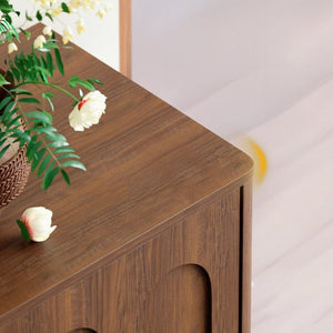 English Elm 94.5 Inch Low Profile Media Console Six Arched Doors Matte Finish Living Room Storage Walnut W1820S00089