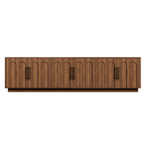 English Elm 94.5 Inch Low Profile Media Console Six Arched Doors Matte Finish Living Room Storage Walnut W1820S00089