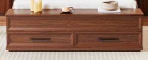 English Elm Queen Platform Bed Walnut Finish 3d Geometric Headboard Four Storage Drawers Bench W1820S00090