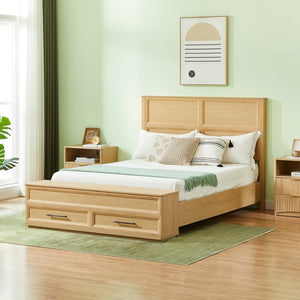 English Elm Queen Platform Bed Oak Finish 3d Grid Headboard Four Storage Drawers Modern Bedroom W1820S00091