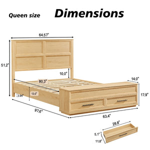 English Elm Queen Platform Bed Oak Finish 3d Grid Headboard Four Storage Drawers Modern Bedroom W1820S00091