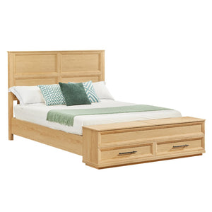 English Elm Queen Platform Bed Oak Finish 3d Grid Headboard Four Storage Drawers Modern Bedroom W1820S00091