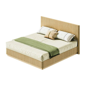 English Elm Kind Size Platform Bed Sculptural Grooved Headboard with Integrated LED Ambiance Lighting Oak W1820S00095