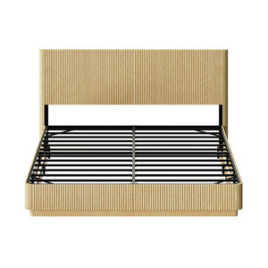 English Elm Kind Size Platform Bed Sculptural Grooved Headboard with Integrated LED Ambiance Lighting Oak W1820S00095
