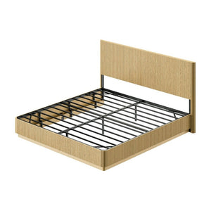 English Elm Kind Size Platform Bed Sculptural Grooved Headboard with Integrated LED Ambiance Lighting Oak W1820S00095