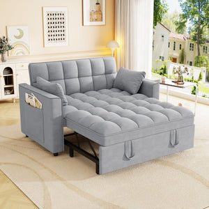 English Elm Sleeper Loveseat Sofa with Velvet Upholstery Foldable Bed and Side Pockets for Apartments Gray W1825P332359