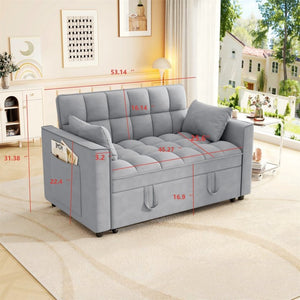 English Elm Sleeper Loveseat Sofa with Velvet Upholstery Foldable Bed and Side Pockets for Apartments Gray W1825P332359