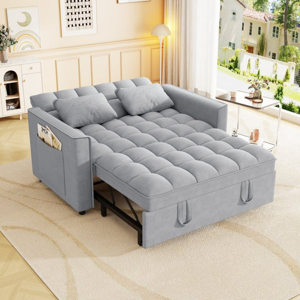 English Elm Sleeper Loveseat Sofa with Velvet Upholstery Foldable Bed and Side Pockets for Apartments Gray W1825P332359