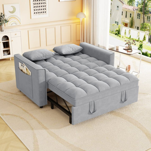 English Elm Sleeper Loveseat Sofa with Velvet Upholstery Foldable Bed and Side Pockets for Apartments Gray W1825P332359