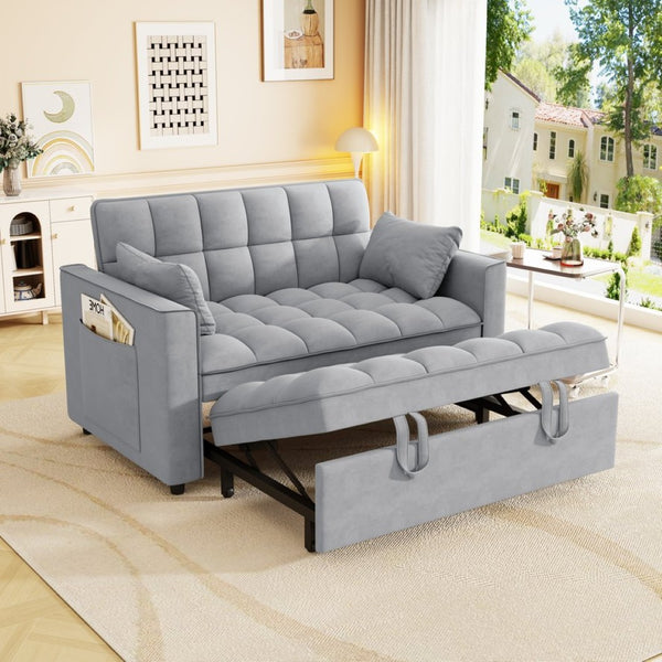 English Elm Sleeper Loveseat Sofa with Velvet Upholstery Foldable Bed and Side Pockets for Apartments Gray W1825P332359