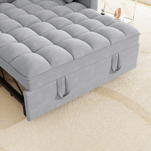 English Elm Sleeper Loveseat Sofa with Velvet Upholstery Foldable Bed and Side Pockets for Apartments Gray W1825P332359
