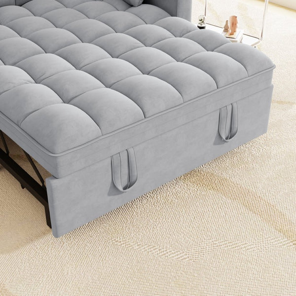 English Elm Sleeper Loveseat Sofa with Velvet Upholstery Foldable Bed and Side Pockets for Apartments Gray W1825P332359