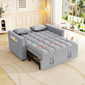 English Elm Sleeper Loveseat Sofa with Velvet Upholstery Foldable Bed and Side Pockets for Apartments Gray W1825P332359