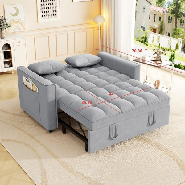English Elm Sleeper Loveseat Sofa with Velvet Upholstery Foldable Bed and Side Pockets for Apartments Gray W1825P332359