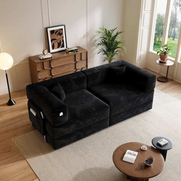 English Elm 5-in-1 Convertible Floor Sofa with Cloud Corduroy Upholstery for Studio Living Black W1825P360994