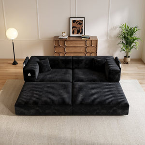 English Elm 5-in-1 Convertible Floor Sofa with Cloud Corduroy Upholstery for Studio Living Black W1825P360994