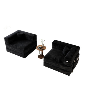 English Elm 5-in-1 Convertible Floor Sofa with Cloud Corduroy Upholstery for Studio Living Black W1825P360994