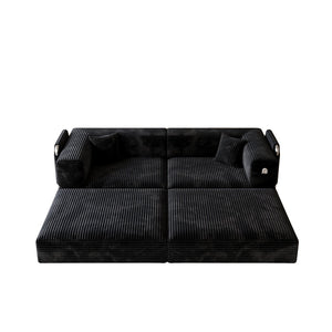 English Elm 5-in-1 Convertible Floor Sofa with Cloud Corduroy Upholstery for Studio Living Black W1825P360994