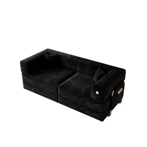 English Elm 5-in-1 Convertible Floor Sofa with Cloud Corduroy Upholstery for Studio Living Black W1825P360994