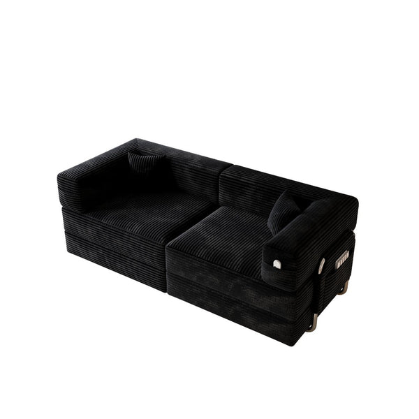 English Elm 5-in-1 Convertible Floor Sofa with Cloud Corduroy Upholstery for Studio Living Black W1825P360994