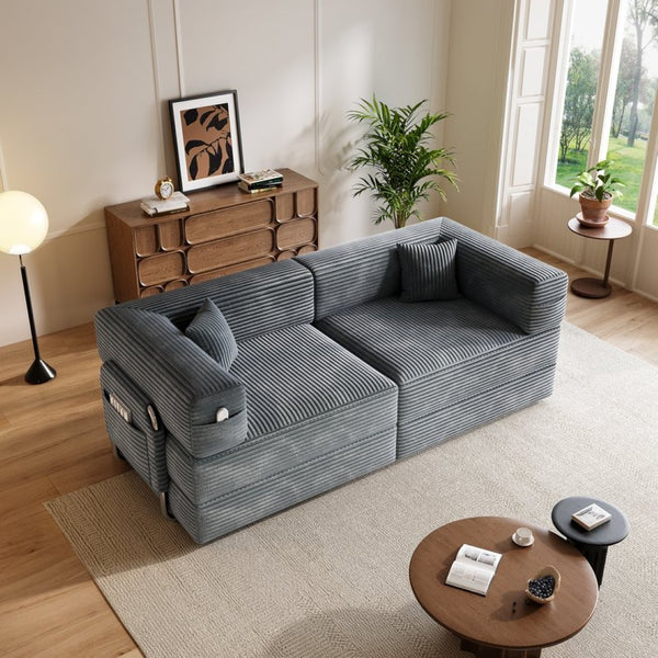 English Elm 5-in-1 Convertible Floor Sofa with Cloud Corduroy Upholstery for Studio Living Gray W1825P360999