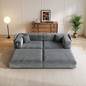 English Elm 5-in-1 Convertible Floor Sofa with Cloud Corduroy Upholstery for Studio Living Gray W1825P360999