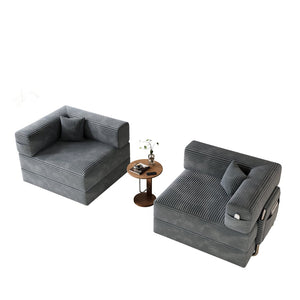 English Elm 5-in-1 Convertible Floor Sofa with Cloud Corduroy Upholstery for Studio Living Gray W1825P360999