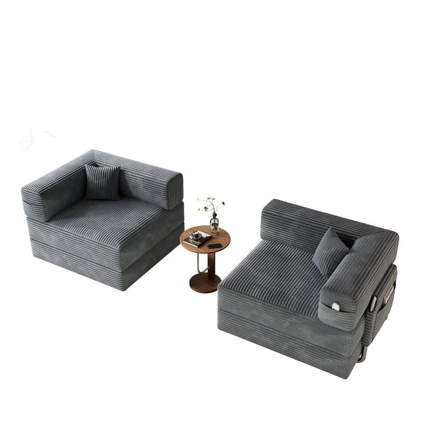 English Elm 5-in-1 Convertible Floor Sofa with Cloud Corduroy Upholstery for Studio Living Gray W1825P360999