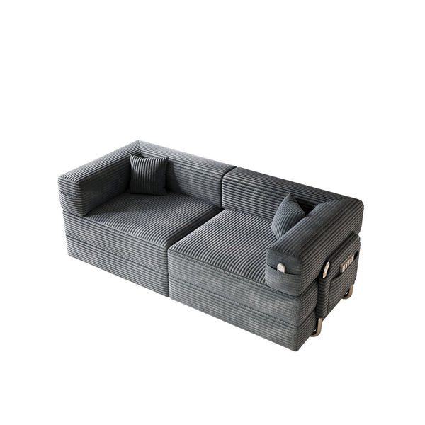 English Elm 5-in-1 Convertible Floor Sofa with Cloud Corduroy Upholstery for Studio Living Gray W1825P360999