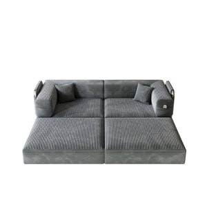 English Elm 5-in-1 Convertible Floor Sofa with Cloud Corduroy Upholstery for Studio Living Gray W1825P360999