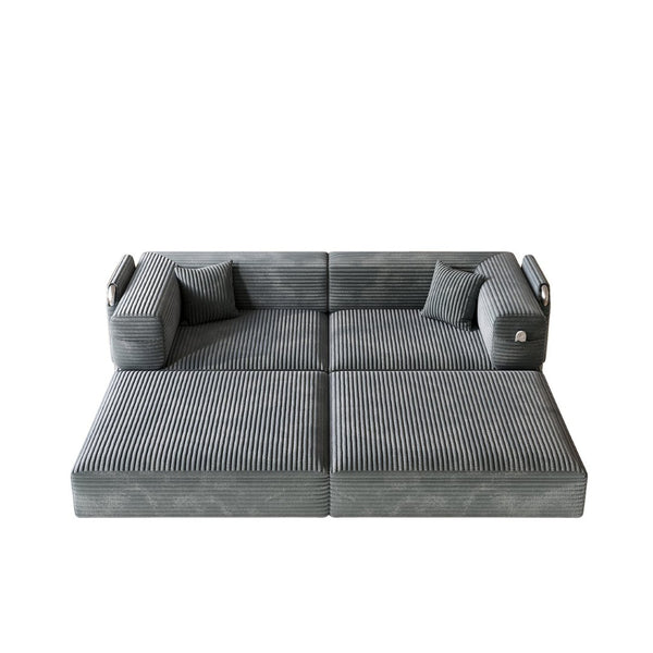 English Elm 5-in-1 Convertible Floor Sofa with Cloud Corduroy Upholstery for Studio Living Gray W1825P360999