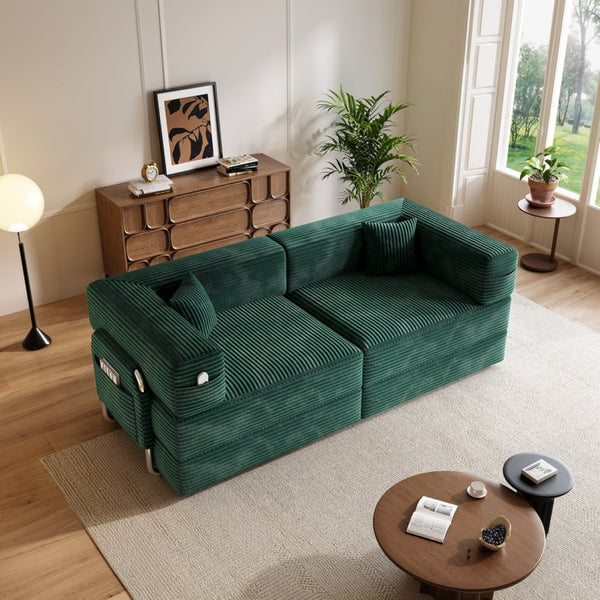 English Elm 5-in-1 Convertible Floor Sofa with Cloud Corduroy Upholstery for Studio Living Green W1825P361001