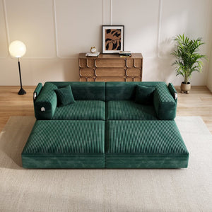 English Elm 5-in-1 Convertible Floor Sofa with Cloud Corduroy Upholstery for Studio Living Green W1825P361001