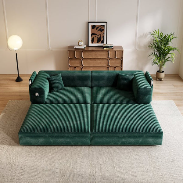 English Elm 5-in-1 Convertible Floor Sofa with Cloud Corduroy Upholstery for Studio Living Green W1825P361001