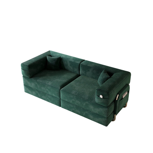 English Elm 5-in-1 Convertible Floor Sofa with Cloud Corduroy Upholstery for Studio Living Green W1825P361001