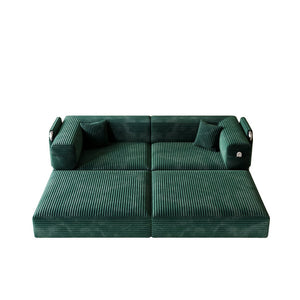 English Elm 5-in-1 Convertible Floor Sofa with Cloud Corduroy Upholstery for Studio Living Green W1825P361001